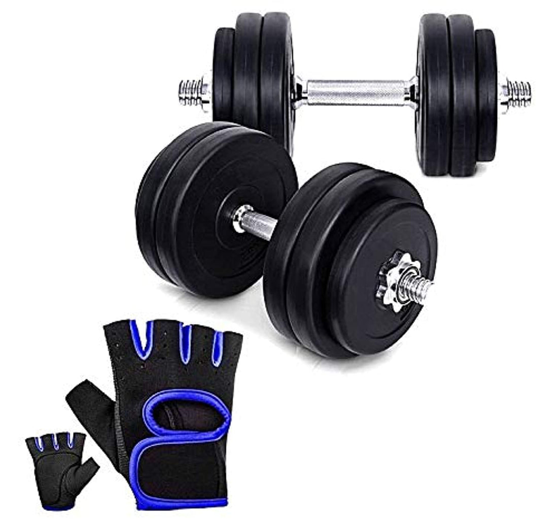 Adjustable cap gym barbell plates weight dumbbell with gym gloves, 50 kg