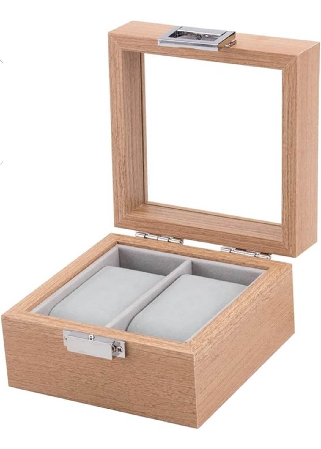 Generic Wooden Glass Jewelry Box - 2 Sections, 12cm*12cm*7.5cm - Classic, Multi - Suitable for Dressing Room - Watch Box