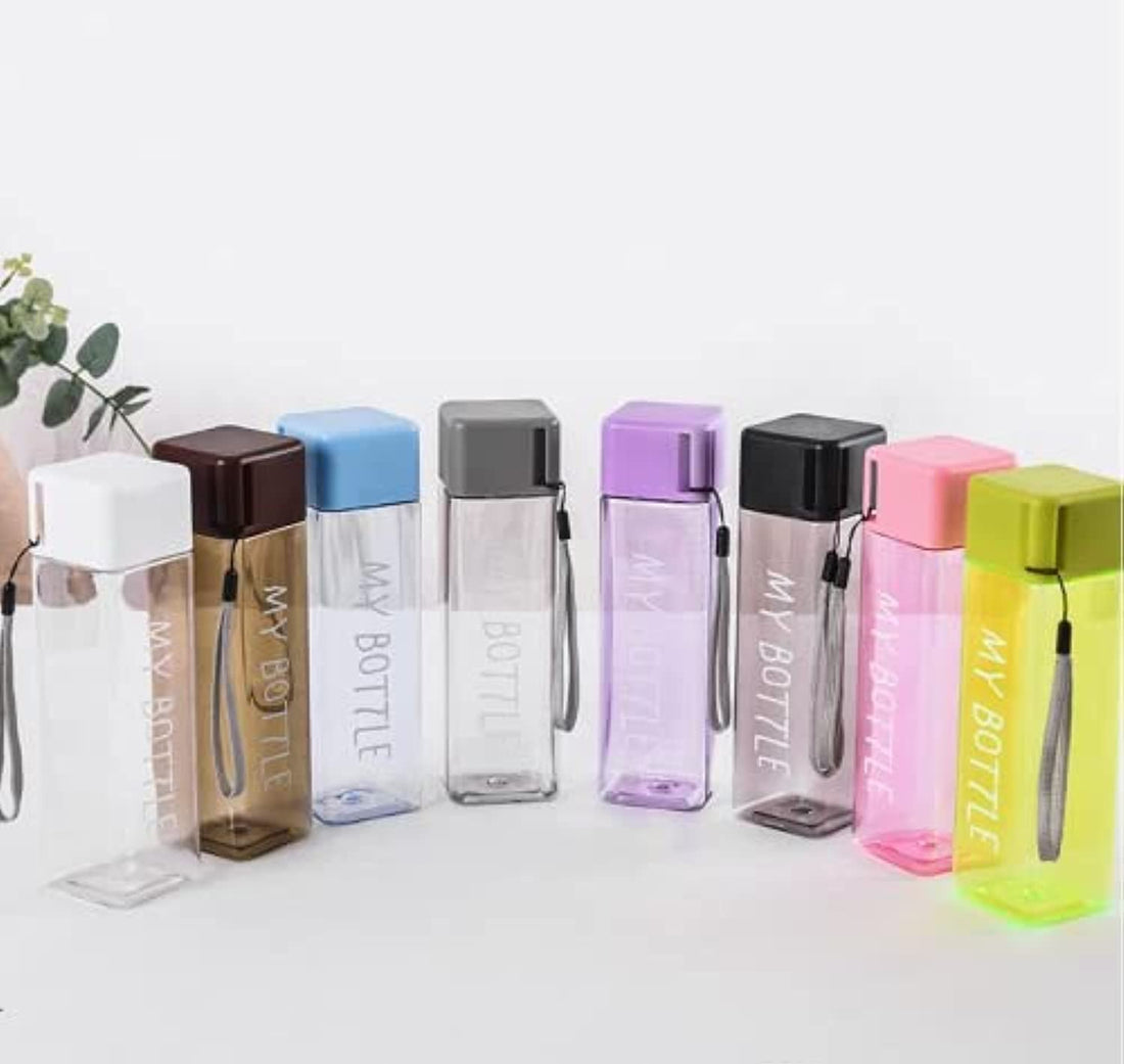 BPA Free Clear Healthy Acrylic Water Bottle - Square - Leakproof - 500ml - Multicolor