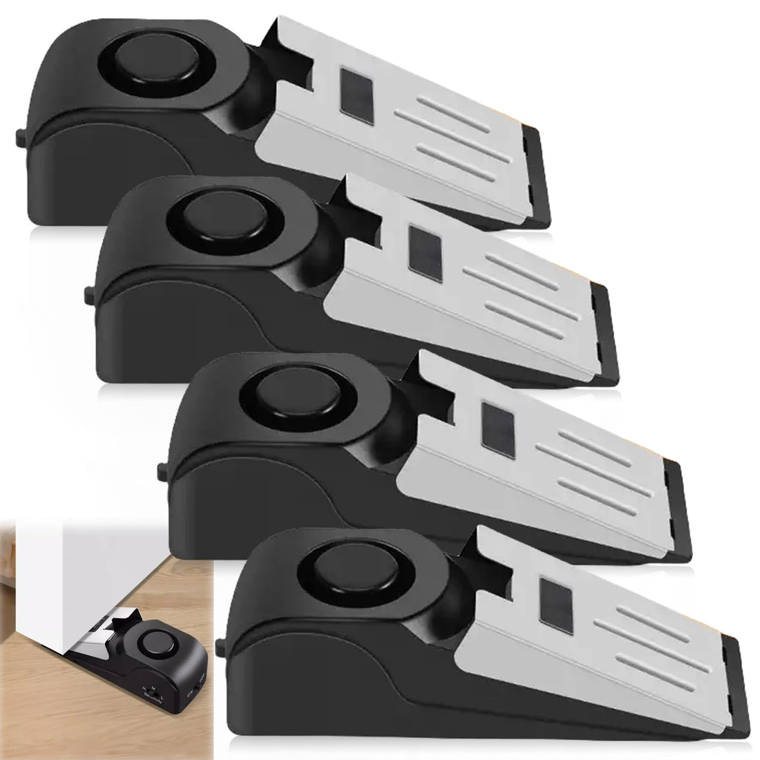 Leikurvo Set of 4 Door Stop Alarm, 120 dB Loud Portable Wedge Entrance Alarm, Black
