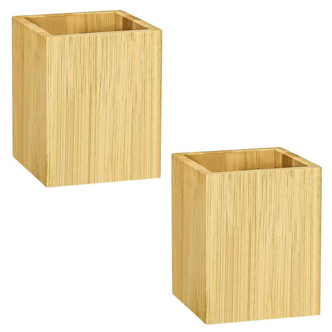 Useekoo Wooden Pencil Holder for Desk, 2 Pack Bamboo Office Desk Organizers and Accessories, Remote Control Holder for Countertop, Home, School and Barbershop - Natural Bamboo