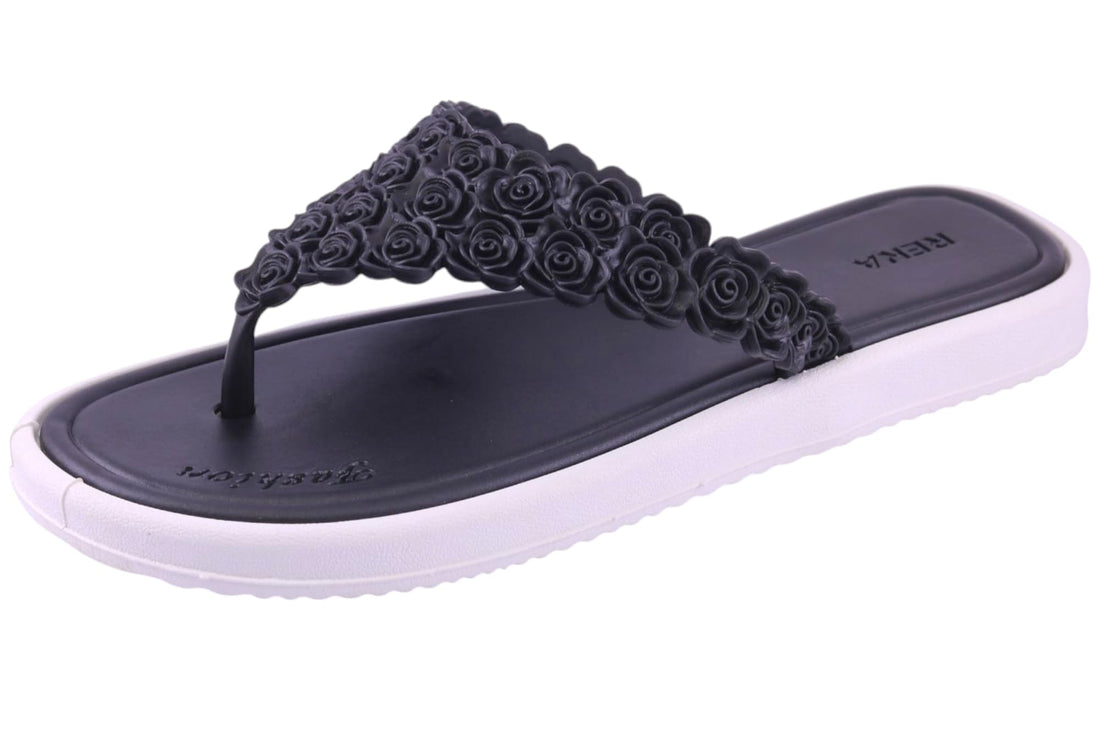 Romba Women's Floral Embellished Flat Sandal With Comfortable Protan Sole For Everyday Use - Slipper Canaria