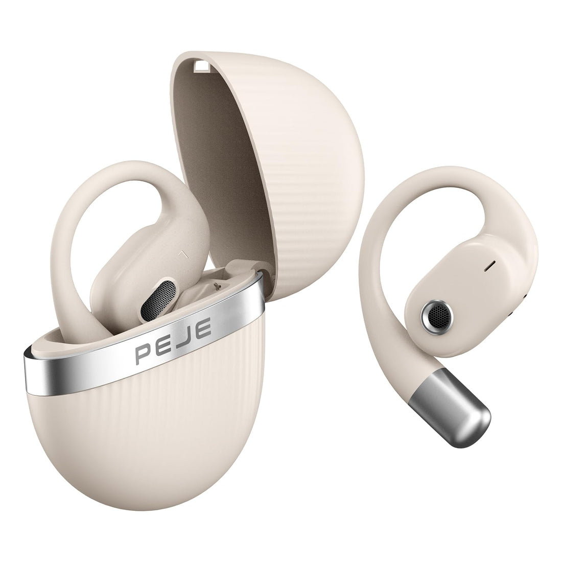 PEJE L09 Bluetooth Earphones, Wireless Earbuds,Air Conduction Bluetooth 5.3 Headphone Sport,2025 Bluetooth Earbuds Stereo Deep Bass Over Ear Bud, 24 Hours of Playtime, for Workout/Running (Beige)