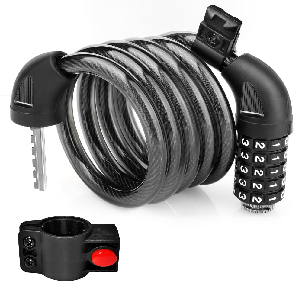 MAXDONE High Security Bicycle Lock With 5-Digit Combination, Waterproof Cable Lock for Bikes, Scooters, Motorcycles - 1200mm/12mm