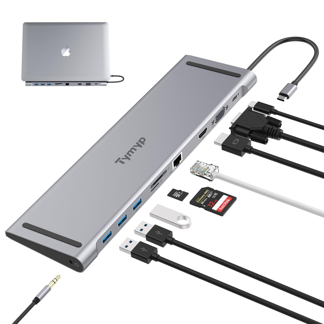 10 in 1 USB C Docking Station, USB C Hub with 4K HDMI Video, USB 3.0 Transfer Speeds, Gigabit Ethernet Networking, Audio Interface, SD/TF Card Slot