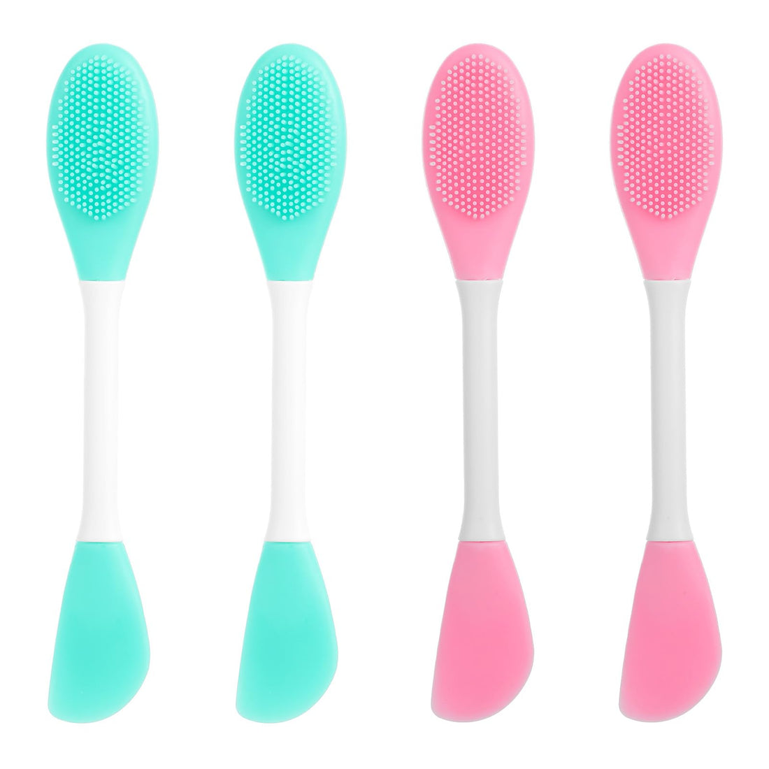 4 Pcs 2 in 1 Double-Sided Facial Cleanser Brush & Face Mask Brush Silicone Face Cleansing Brush, Face pore scrubber for Removing Blackheads, Exfoliating, Makeup Skincare Removal (2 Colors)