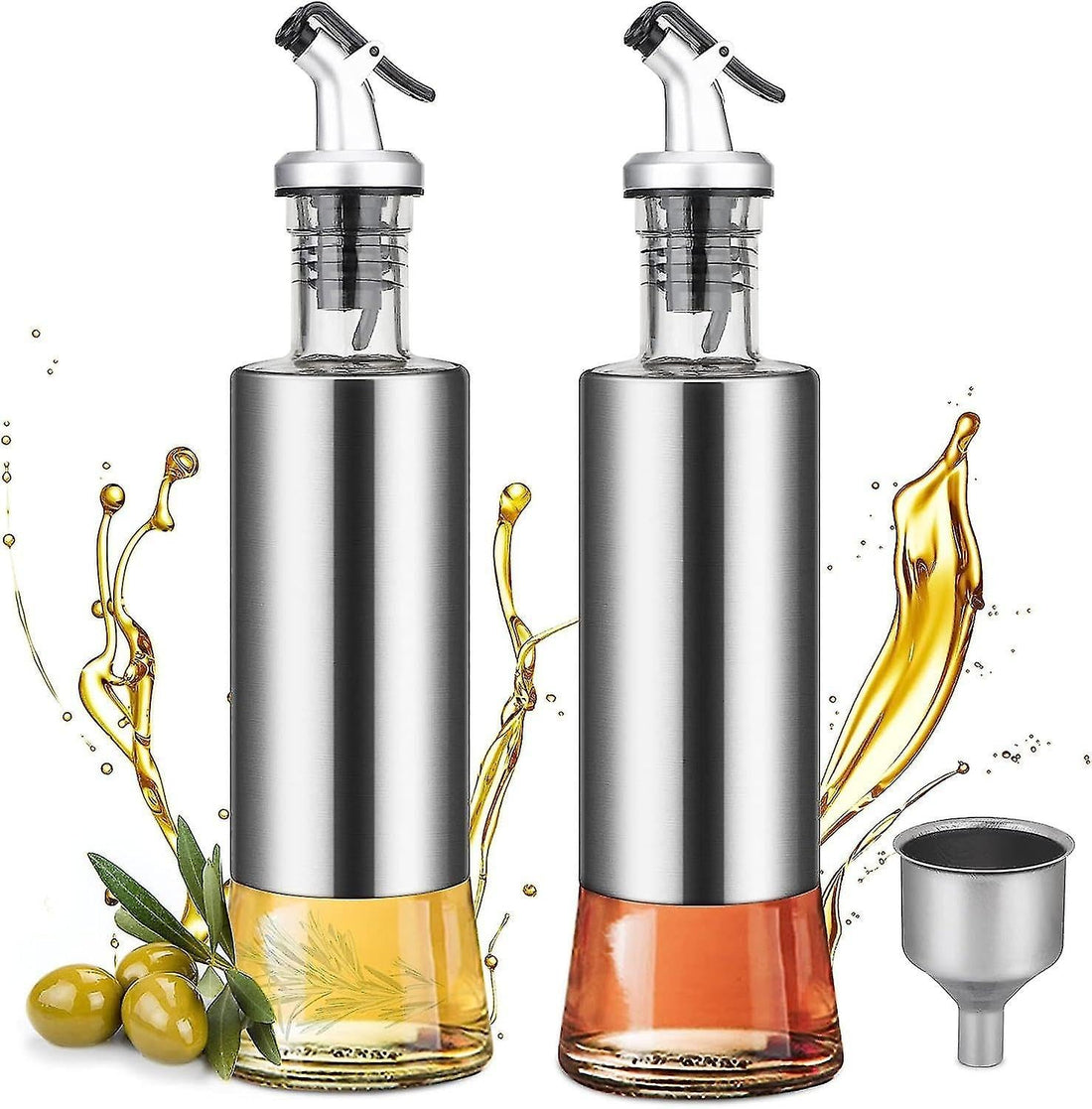 Oil Dispensing Bottles Stainless Steel Olive Oil Bottle, Glass Oil Bottle for Cooking Oil and Kitchen and Barbecue