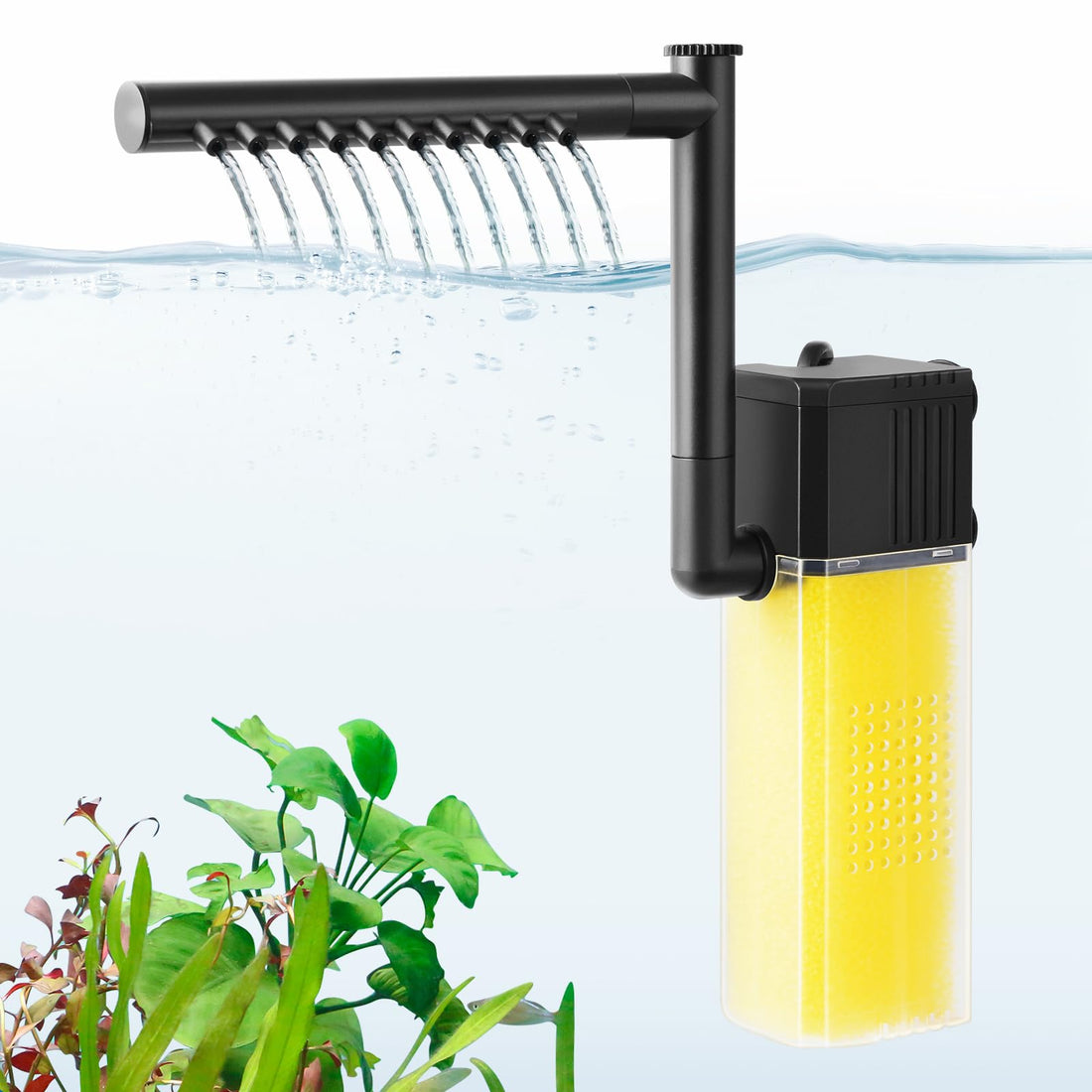 8W 16W Aquarium Submersible Filter, Quiet Fish Tank Internal Filter with Spray Bar, Powerful Aquarium Filter for 15-300L Tank (8W for 15–120L)
