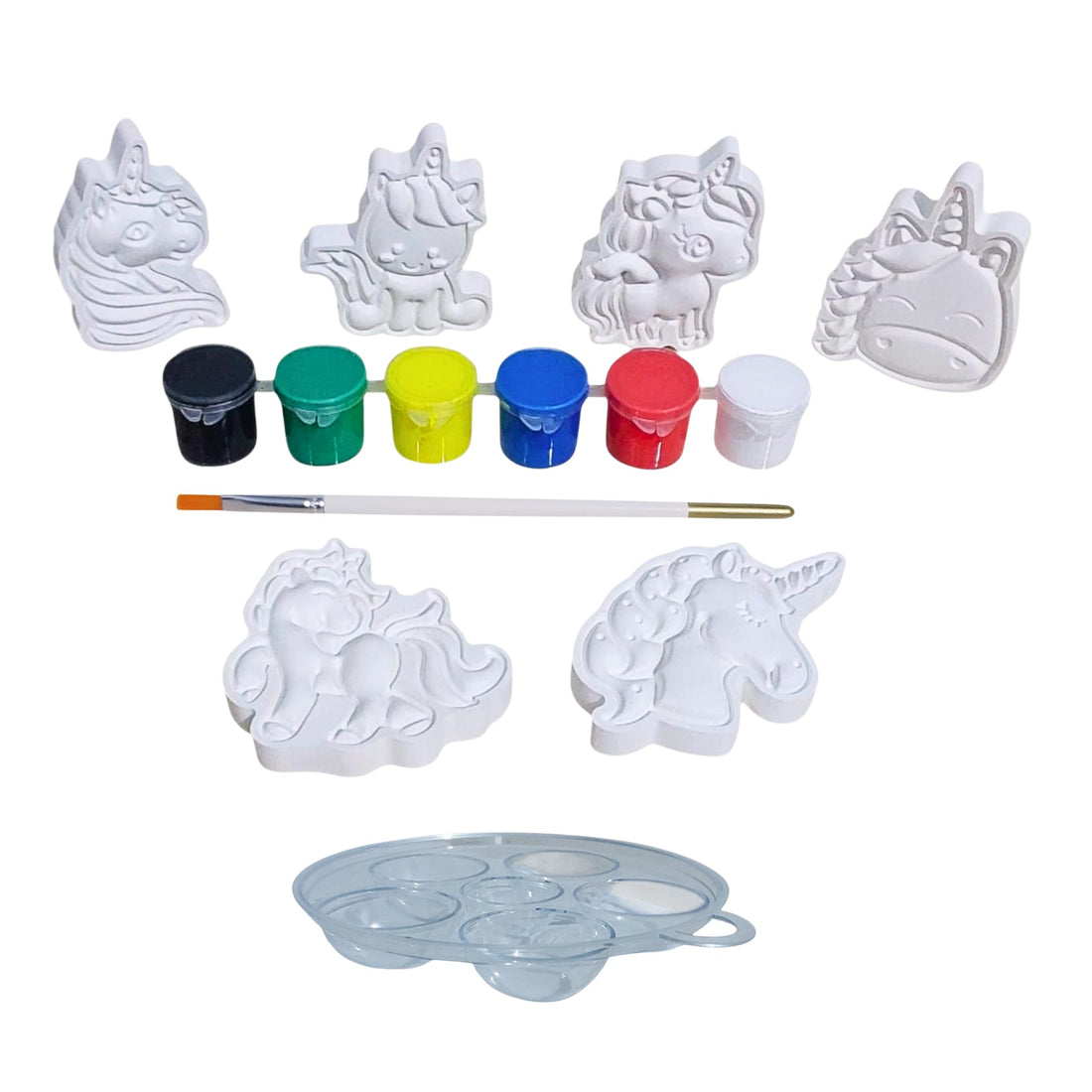 Gypsum Painting Kit |(15-Piece) Includes 6-Unicorn Figurines, 6-Acrylic Paints, 2-Brushes and 1-Mixing Palette | Joyful Screen-Free DIY Craft Activity for Creative Kids.