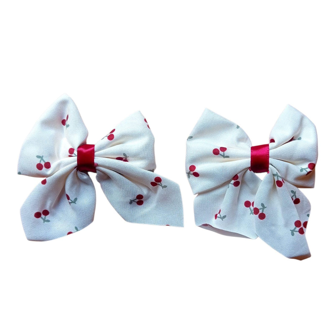 Cherry Pattern Bow Hair Bow, White Fabric with Red Center, Hair Accessory for Girls