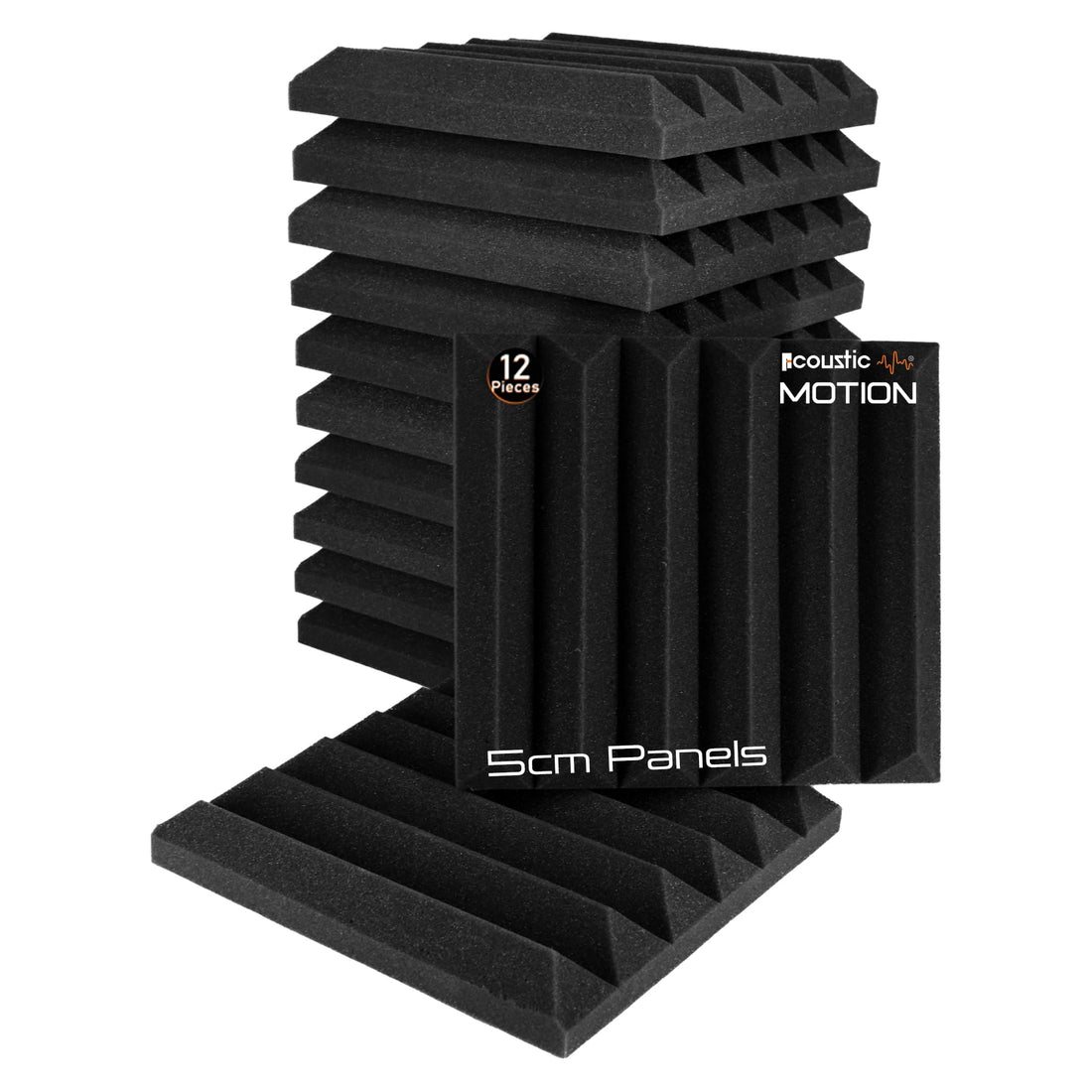 ACOUSTIC MOTION acoustic Foam Panels-Sound Proof WEDGES Panel With Self-Adhesive Set Of 12 piece 5X30X30Cm Dark Grey Acoustic Panels Basic For studio,recording,home,office,Acoustic Room Treatment