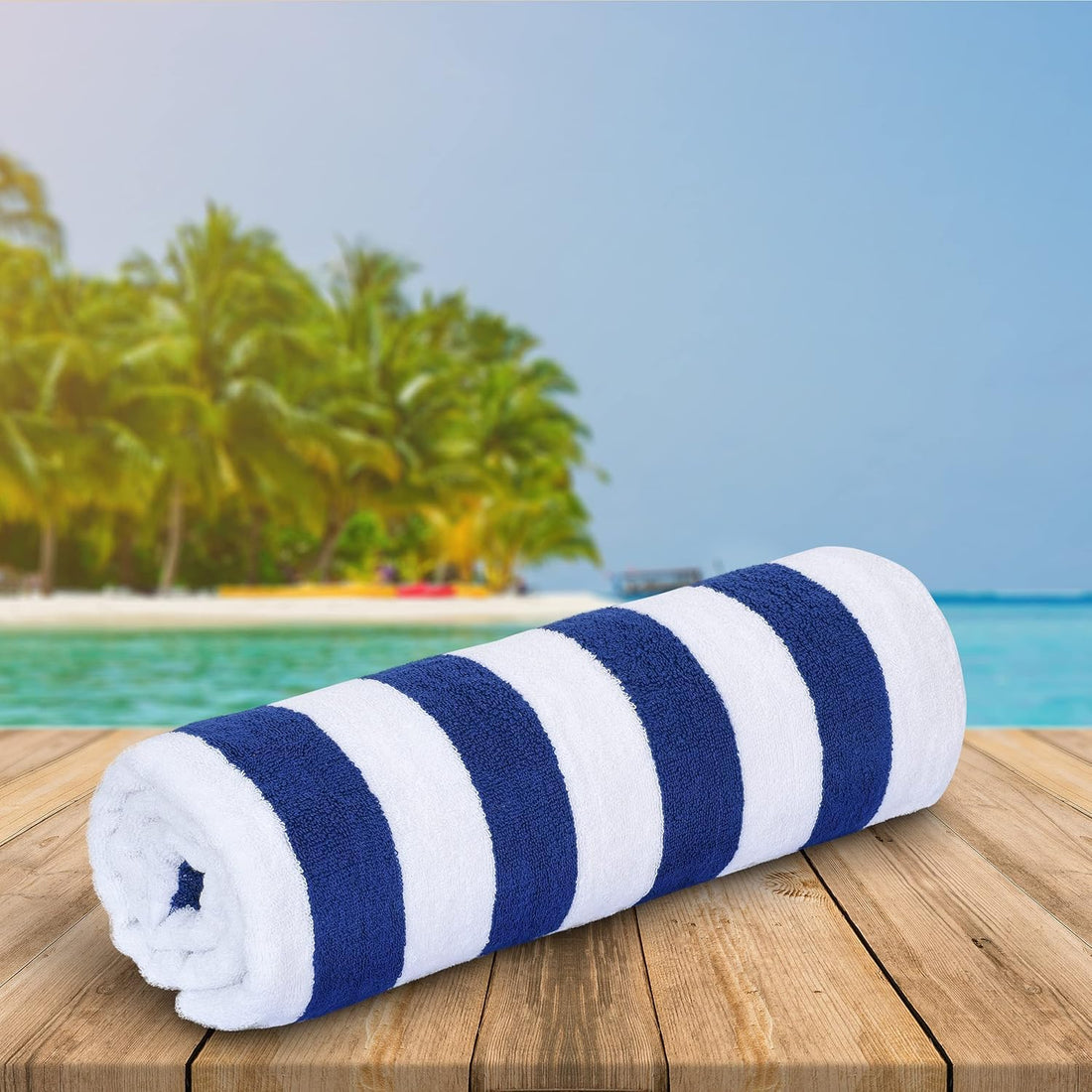 High Quality Beach Towel (Bashkir) - 100% Cotton Material - High Water Absorption - Size (100 * 200) (Blue & White)