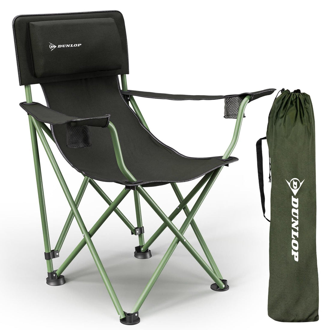 Folding Camping Chair - Lightweight Luxury Camping Chair with Soft Padded Headrest | Folding Chair Made of Solid Steel Tubes, Holds up to 160kg | Comfortable Armrests with 2 Cup Holders