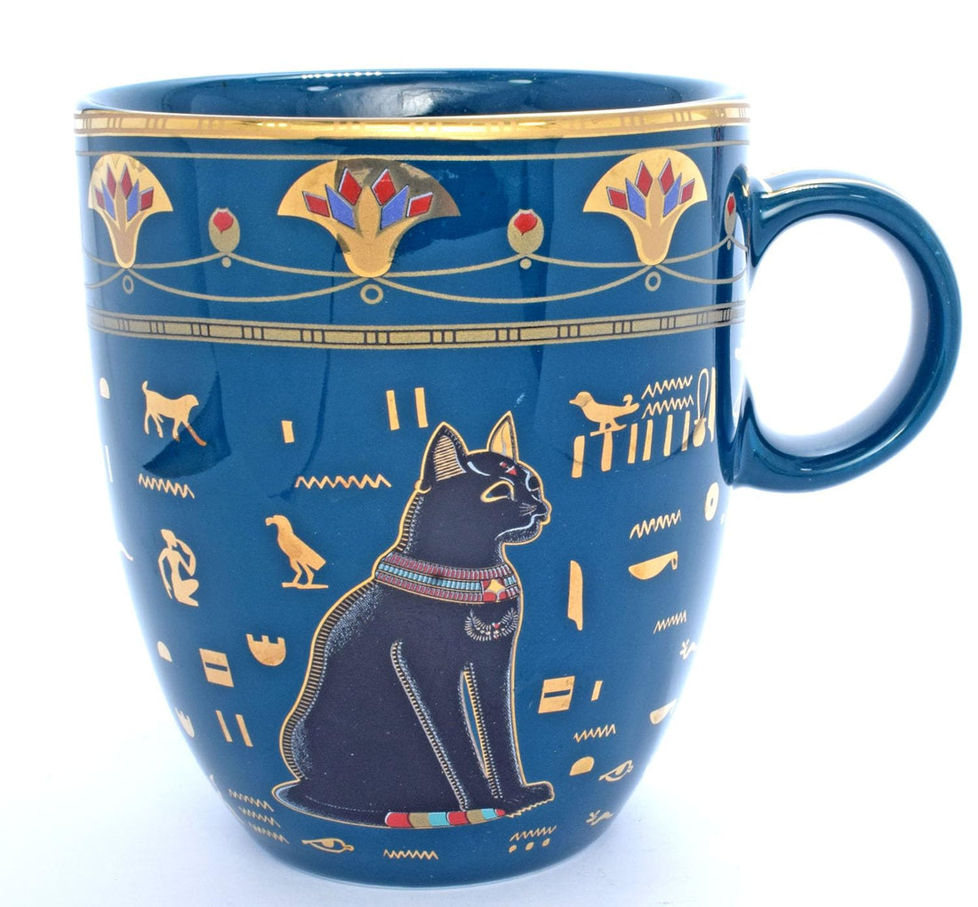 immatgar pharaonic tea and coffee mug ancient Egyptian souvenirs gifts for women men from Egypt - mother day gifts (Bastet - Tut - Blue - 250 MM)