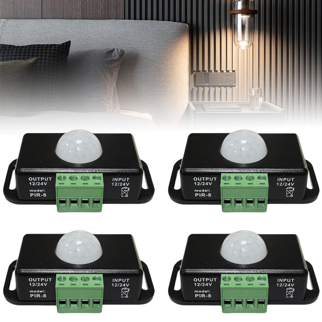 4pcs Body Infrared PIR Sensor, DC 12V 24V Infrared Sensor Switch Automatic with Motion Sensor, Motion Sensor Switch for LED Strips/Bulbs, Black