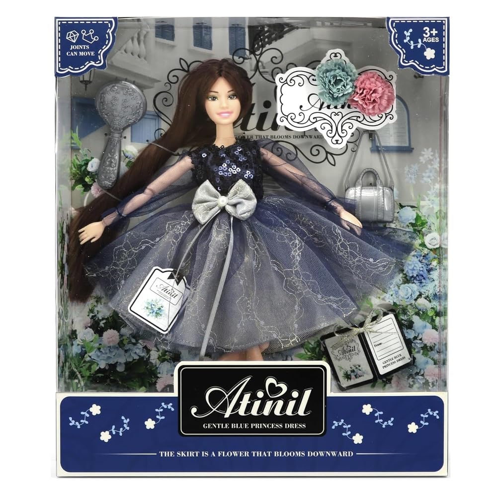 Atinil Princess With Blue Dress & Brown Hair - WX131-2