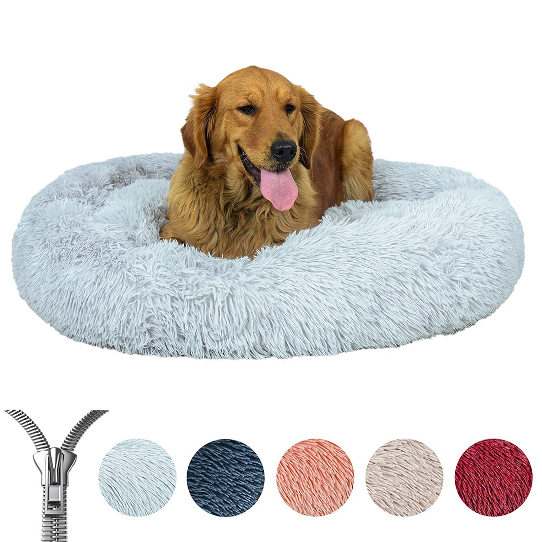 Plush Donut Dog Bed for Small Medium Large Dogs,Detachable with zipper Washable,Grey,XL-Diameter 90cm