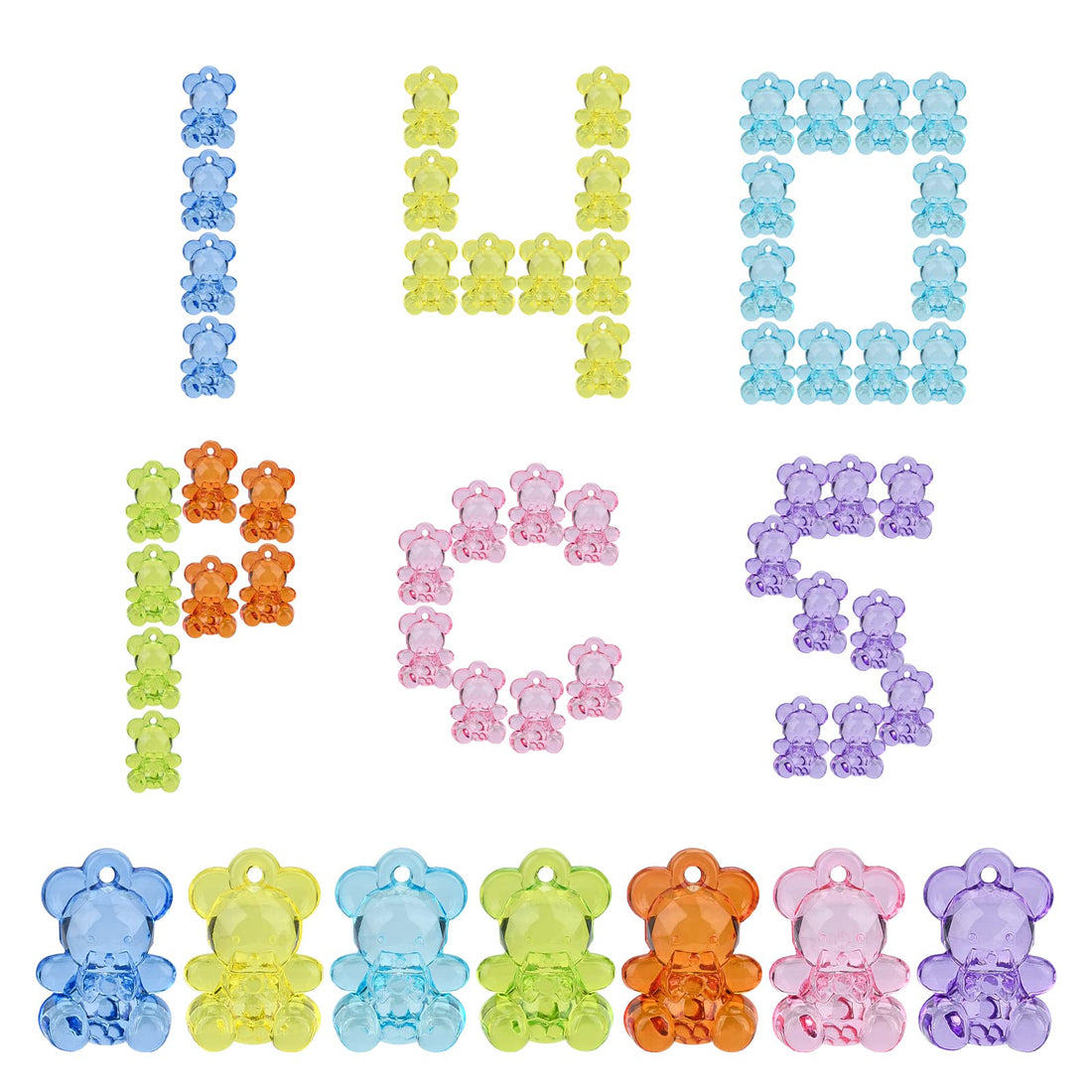 SUNNYCLUE 160Pcs 8 Colors Bear Charms Bulk Colorful Transparent Acrylic Candy Gummy 3D Bear Pendants Animal Resin Beads Flatback for Jewelry Making Charms Earrings Bracelets Crafts Supplies