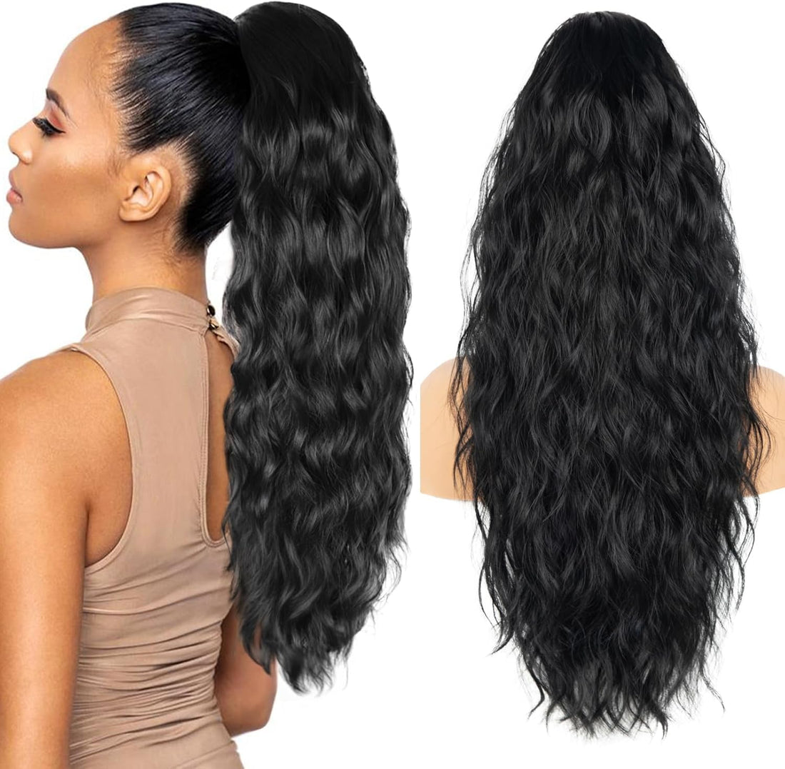 Ponytail Extension, Claw Clip Ponytail Extension 60 TO 65 CM Long Dark Brown Curly Clip in Pony Tails Hair Extensions Synthetic Layered Fluffy Hairpieces for Women (SHT-1)