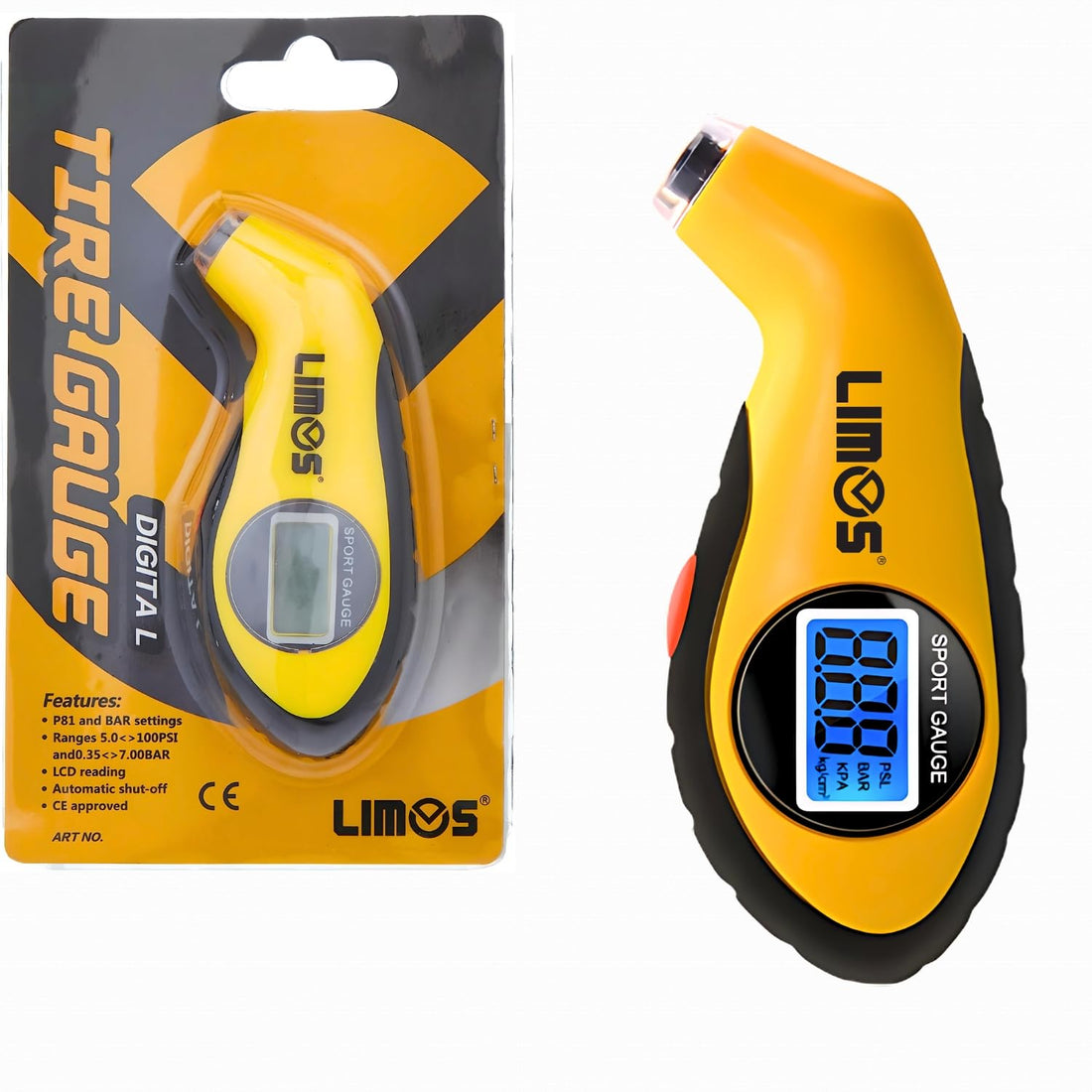 Limos Lcd Digital Tire Air Pressure Gauge Tester Tool W/Light, Yellow