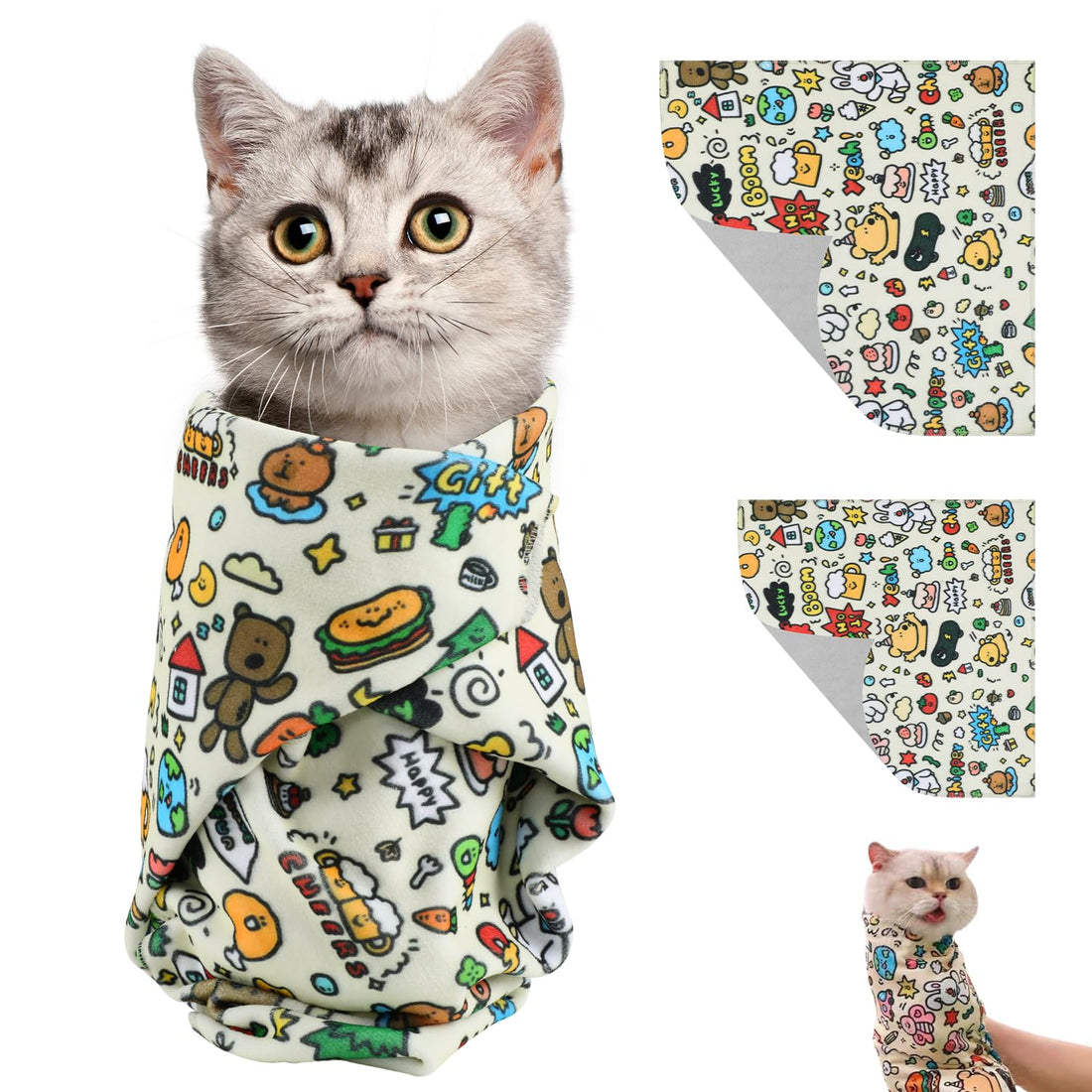 KASTWAVE Cat Grooming Wrap, Fabric Cat Restraint Wrap, Self-Adherent, Anti-Bite, Anti-Scratch, Anti-Escape Calming Wrap for Medicine, Nail Clipping- Multifunctional Pet Tool (L)