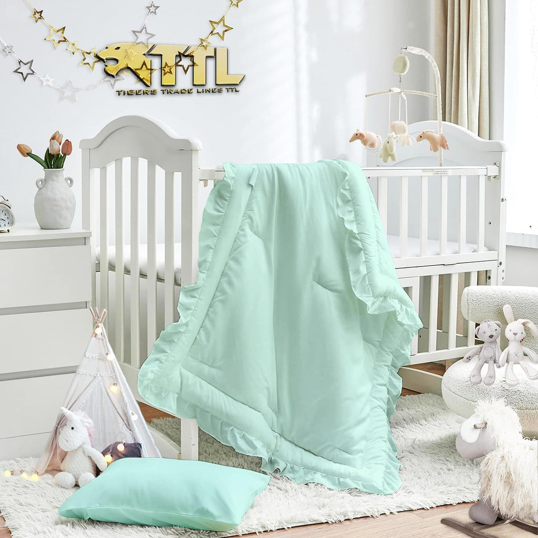 Tigers Trade Lines 2-Piece Baby Comforter Set - High-Quality Egyptian Materials by Home (Egyptian Cotton, Apple Green)