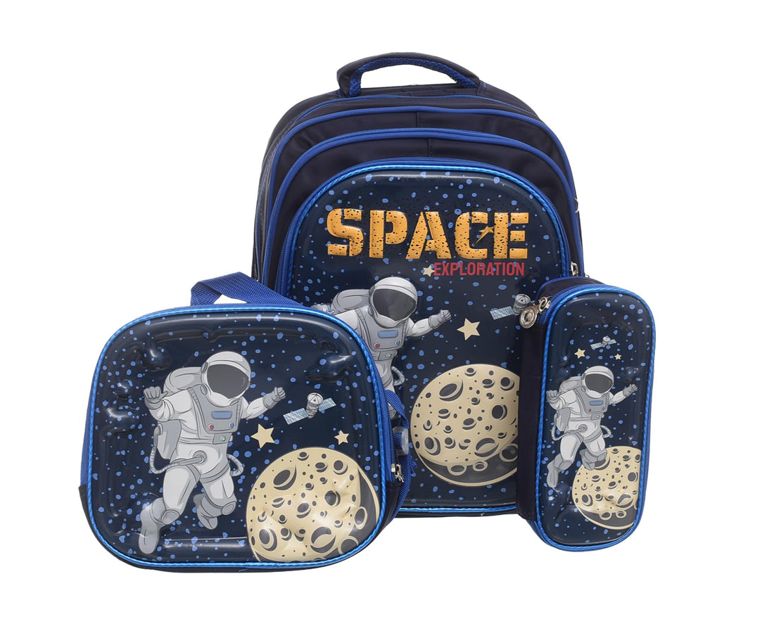 ST-2 3-Piece School Backpack Set, Large School Bag with 3 Zippers, Matching Lunch Bag & Pencil Case, Durable & Lightweight for Kids & Students 3D