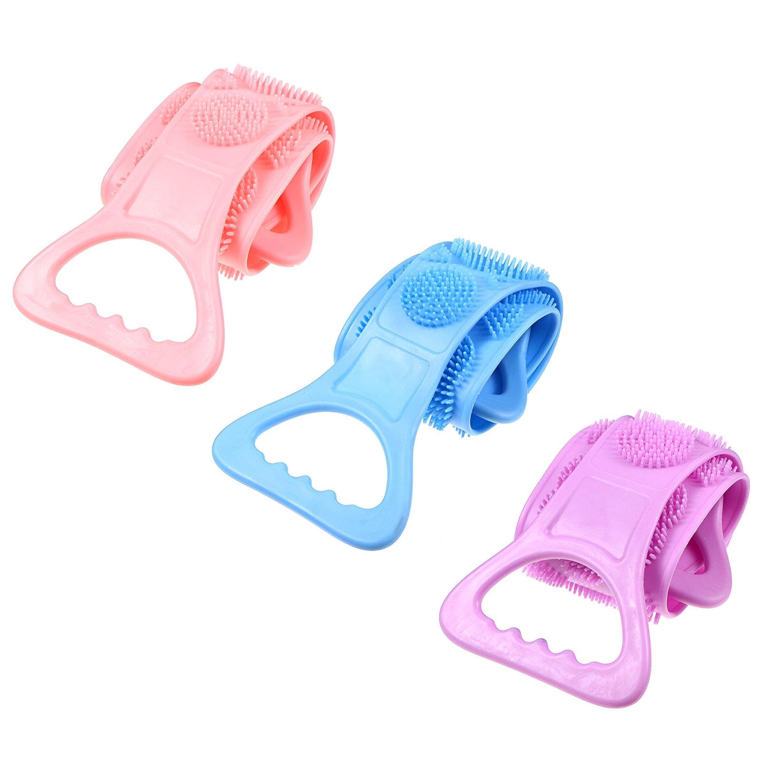 Silicone Exfoliating Scrubbing Tool - Dual-Sided Body Scrubber with Ergonomic Handle for Effective Back Cleaning, Skin Renewal, and Comfortable Massage During Bath Time (3 piece of the color shown)