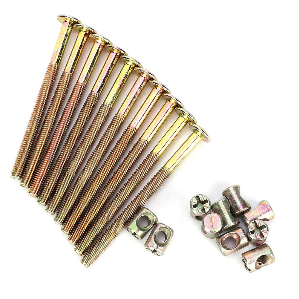 Bolts Nuts Kit, 10Pcs M6 Furniture Bolt and Barrel Nut Zinc Plated Hex Socket Screw Dowel Nut Connector Fastener Hardware Replacement Kit for Furniture Cots Beds Crib and Chairs (60mm)