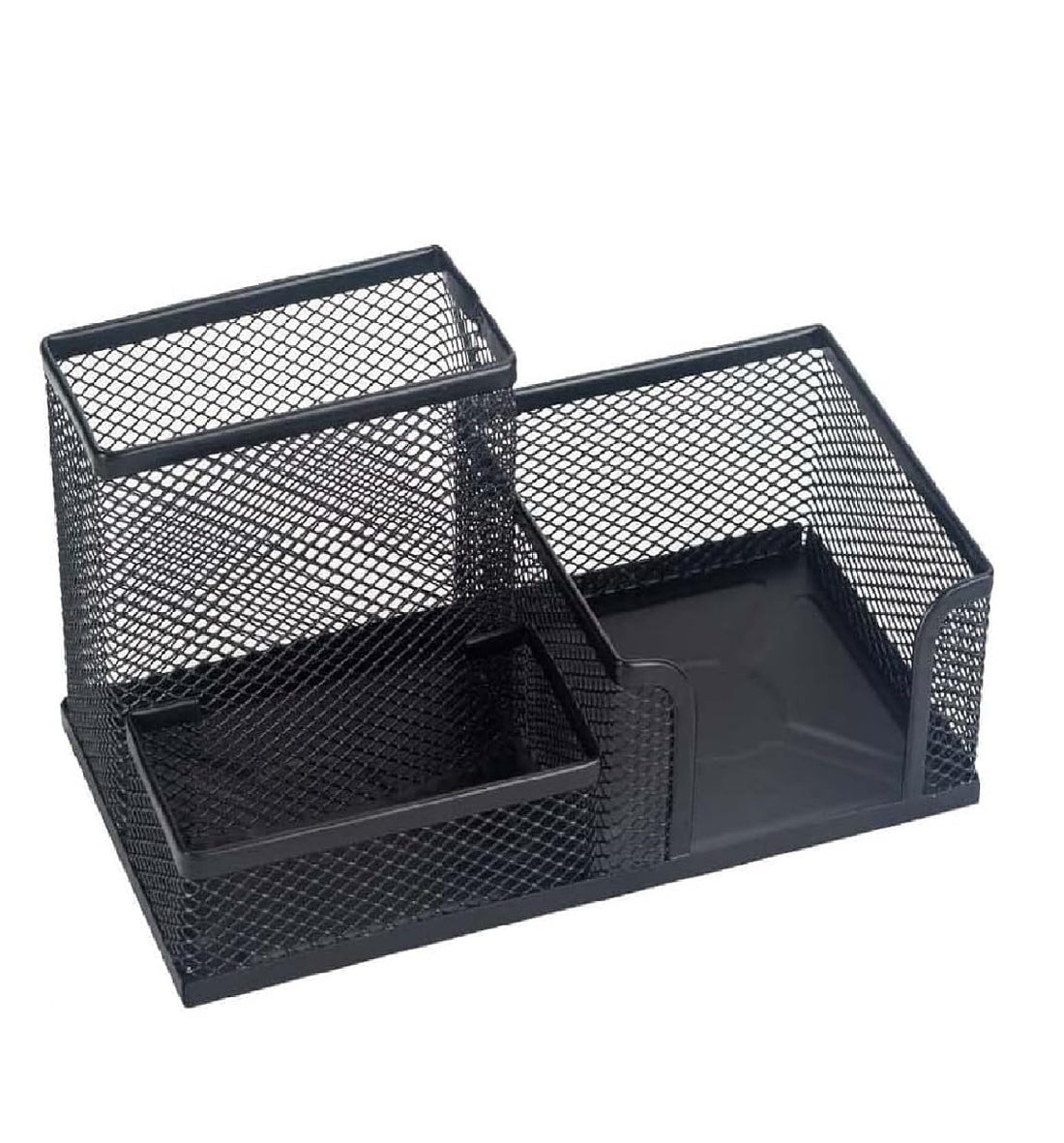 3 Compartment Metal Mesh Desk Organizer, Pen Holder With Memo Holder For Home School And Office