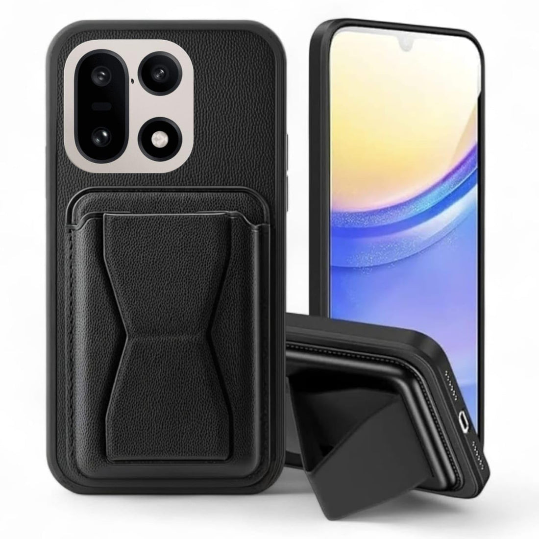 3M Store Leather Case Compatible for One Plus 15 Shockproof Leather Back Card Storage & case built-in Stand PU leather for a stylish look, comfortable grip (Black)