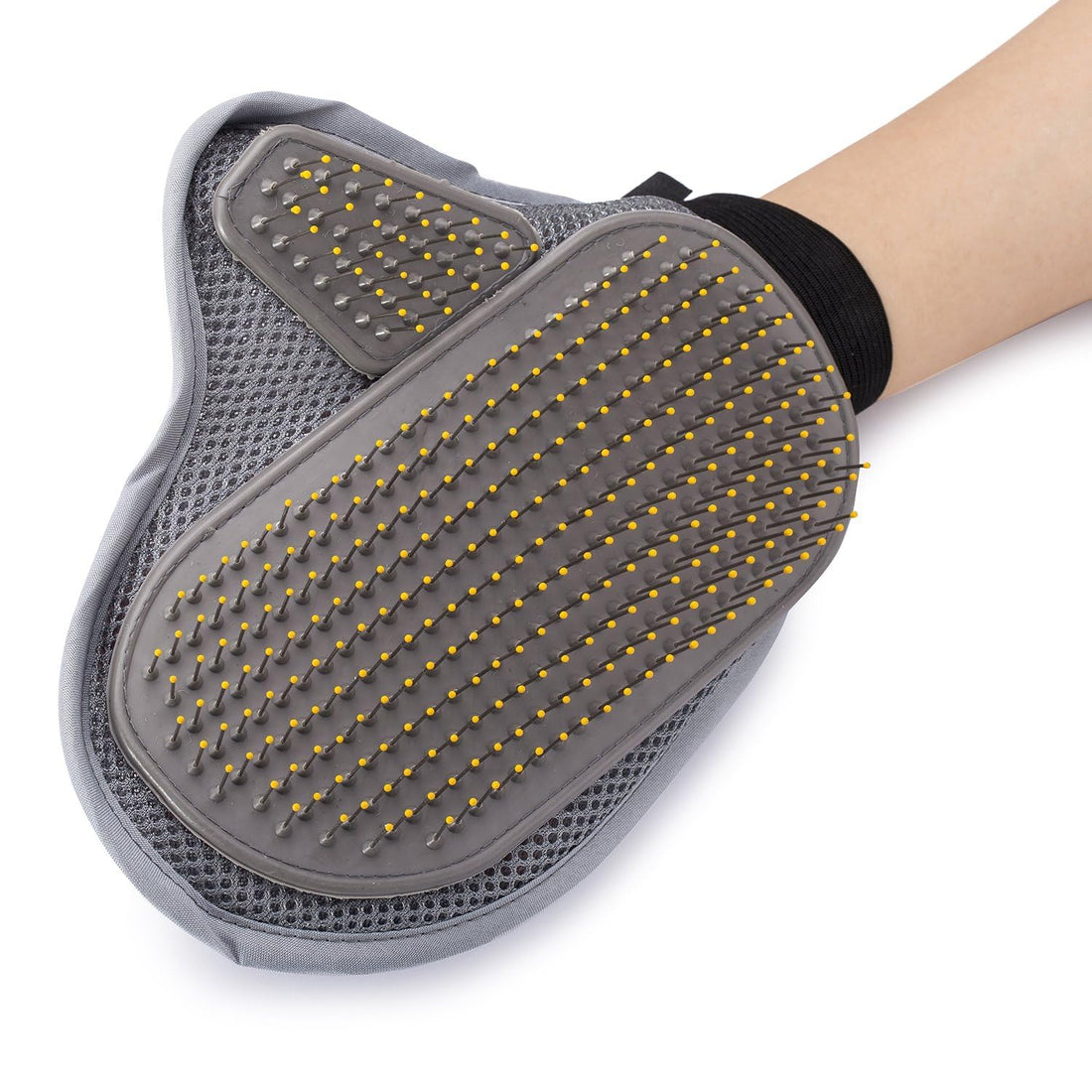 Nunbell Pet Grooming Glove Brush, Grey Mesh Design with Rubber Bristles, Professional Deshedding Mitt for Dogs and Cats