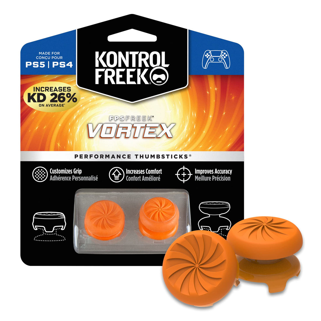 KontrolFreek FPS Freek Vortex for PlayStation 4 (PS4) Controller | Performance Joysticks | 1 Convex High Waisted 1 Concave Medium Size | Orange