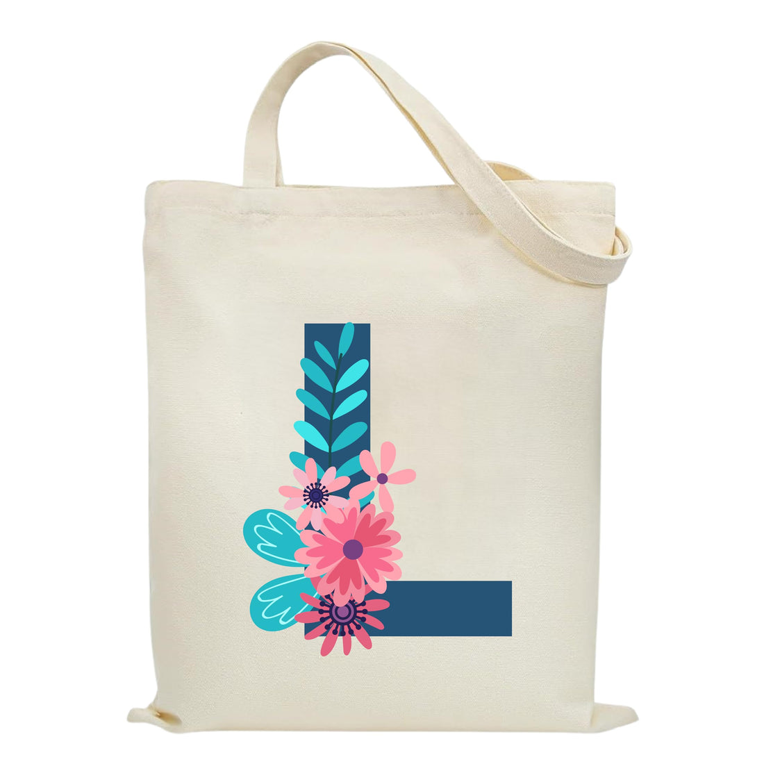 Eco-Friendly Canvas Cotton Tote Bag with Floral Design on Initial Letters Printed Bags for Women, Men - Reusable Shopping Bag, Party Gift Idea and Blend Cotton Gift Bag