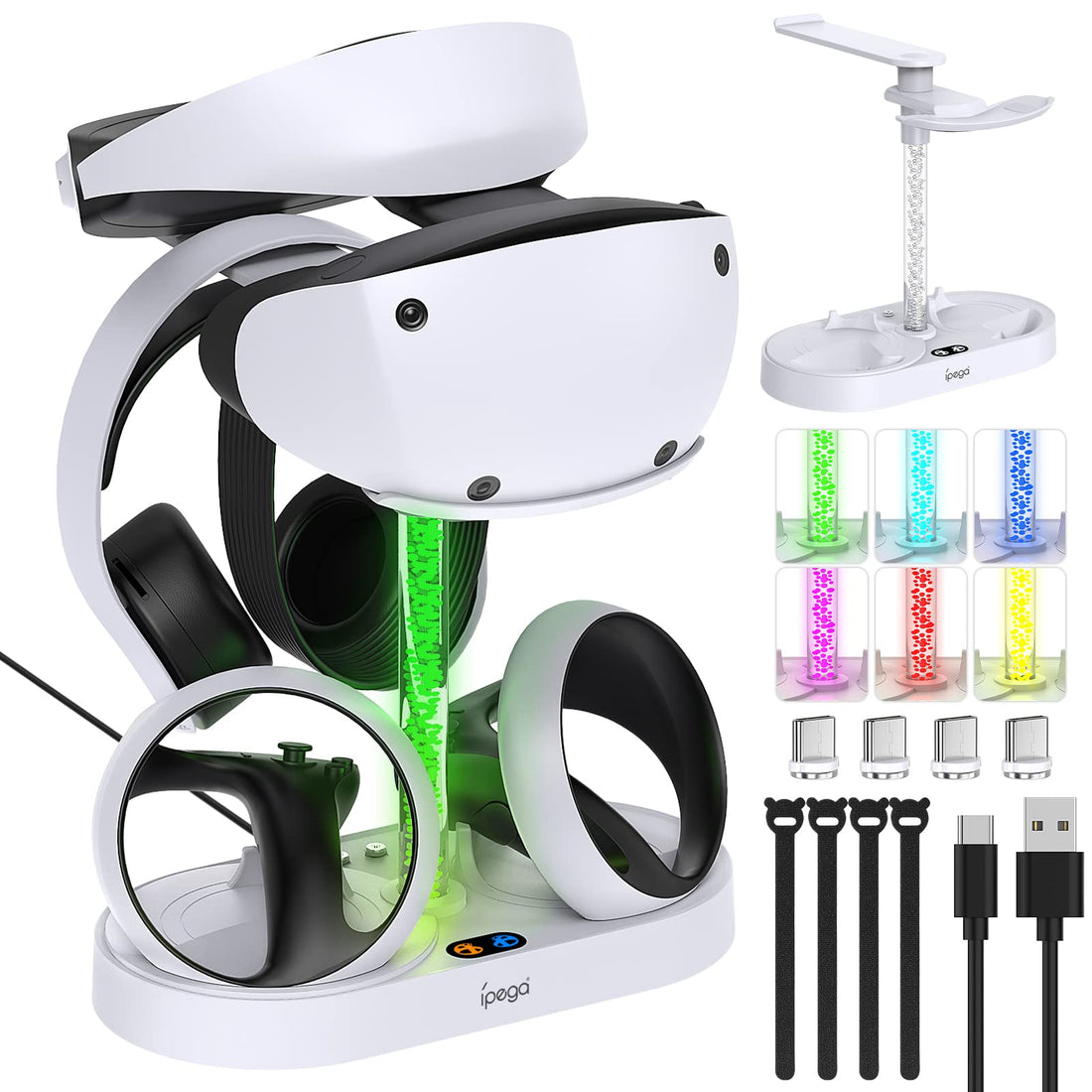 Charging Station for PSVR2 Controller, FYOUNG LED Charging Dock Stand for Playstation VR2 with Magnetic Charging Connector, PSVR headset Display Stand Base with Charger Cable-White