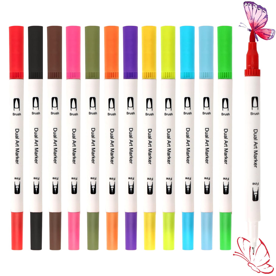 12 Acrylic Pens for Stones Waterproof with Double Tip (Fine Tip & Brush) - Acrylic Marker Set for Stones, Wood, Canvas & More - Acrylic Paint Marker Set with Fade-resistant Colours