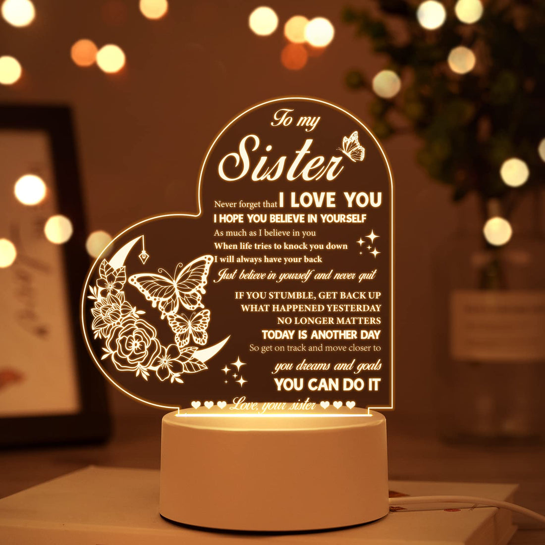 Sister Gifts - Sister Birthday Gifts Night Light, Touching Words Engraved Gifts for Sister, Idea Birthday, Christmas, Valentines Day Sister Gifts from Sister, Christmas Gifts for Sister from Sister