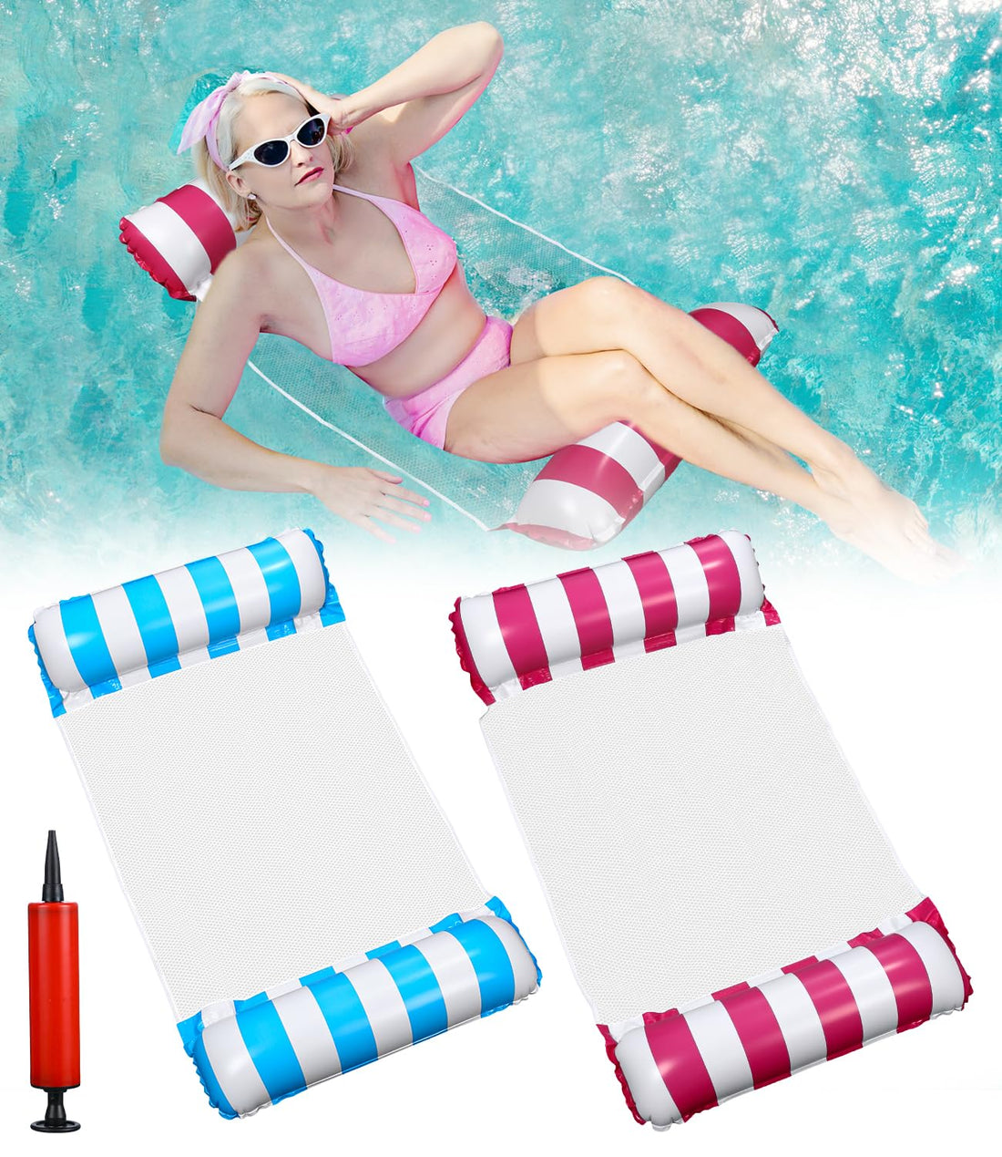 2 x Air Mattress Pool Adult Water Hammock Blue and Pink