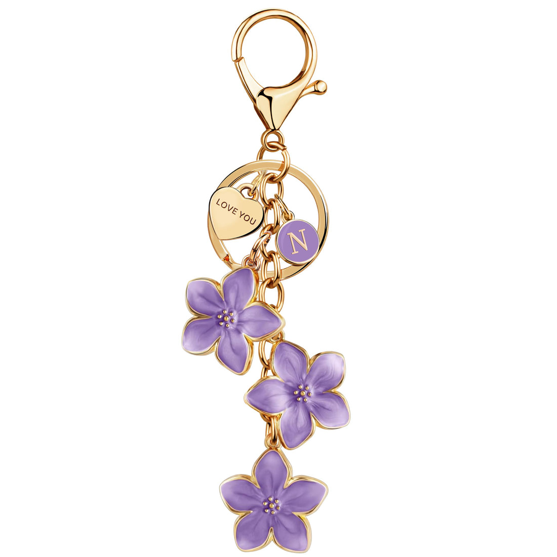 Initial Keychain Big Flower Cute Keychain Girl Purse Charms for Handbag Cute Letter Keyring for Backpack