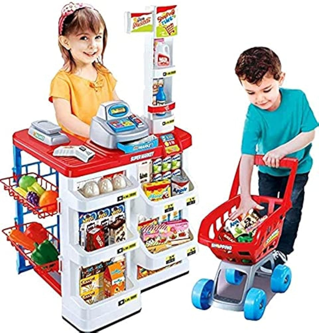 WF Kid Play Toy 48pcs Home Supermarket Set Pretend Play Home Supermarket Kitchen Set Toy for Girls Boys (Multi)