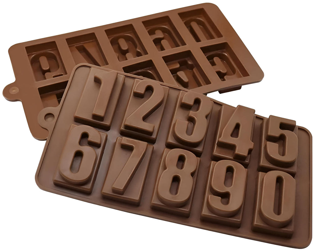Number Mould - 0‑9 silicone chocolate and candy mold with ten 2‑inch cavities, perfect for cupcakes, ice‑jelly, truffles and desserts; easy‑release, ideal for party treats. (2pcs)
