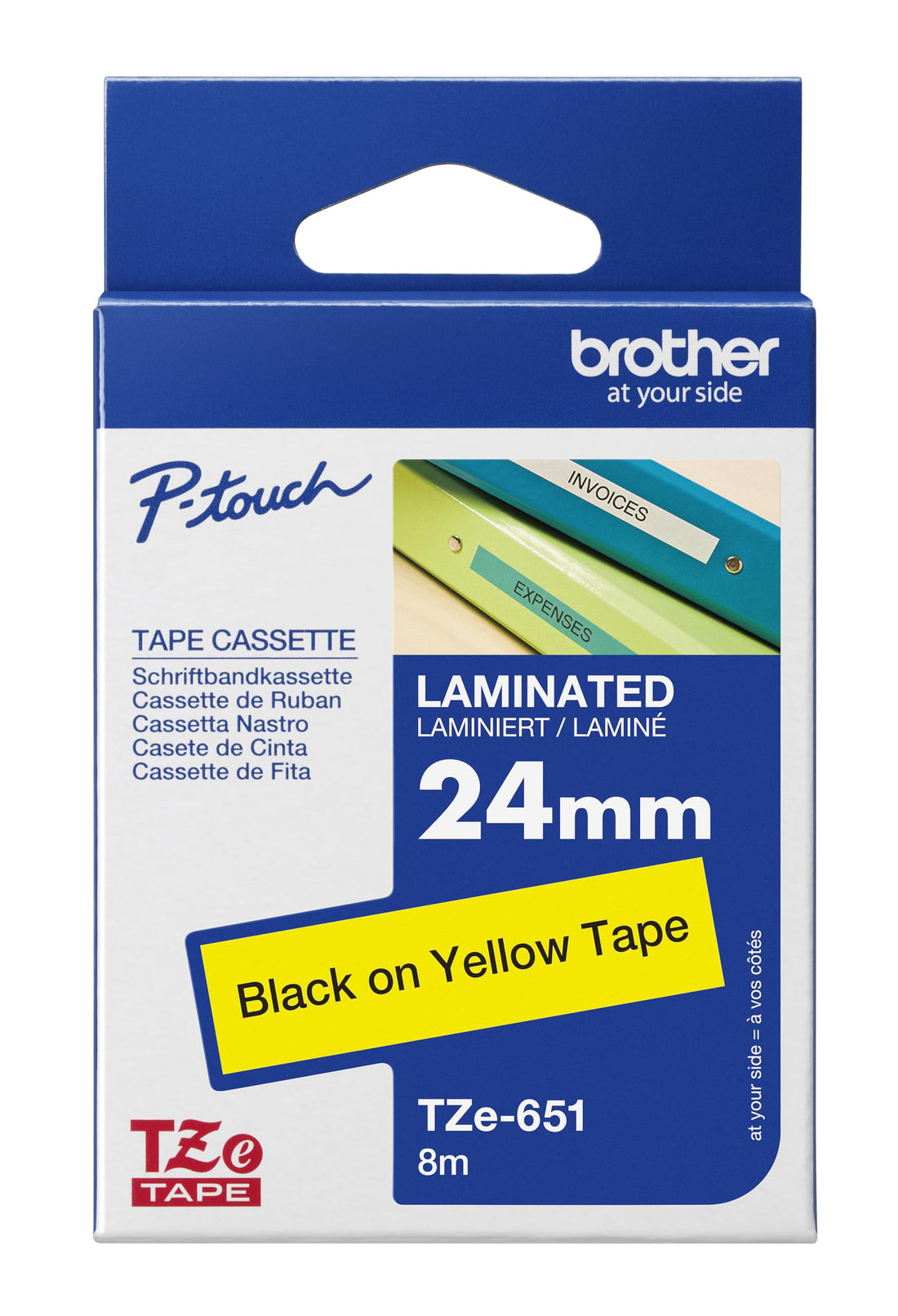 Brother Genuine TZe-651 24mm Standard Laminated Label Tape Replacement for Brother Label Printers, Black on Yellow