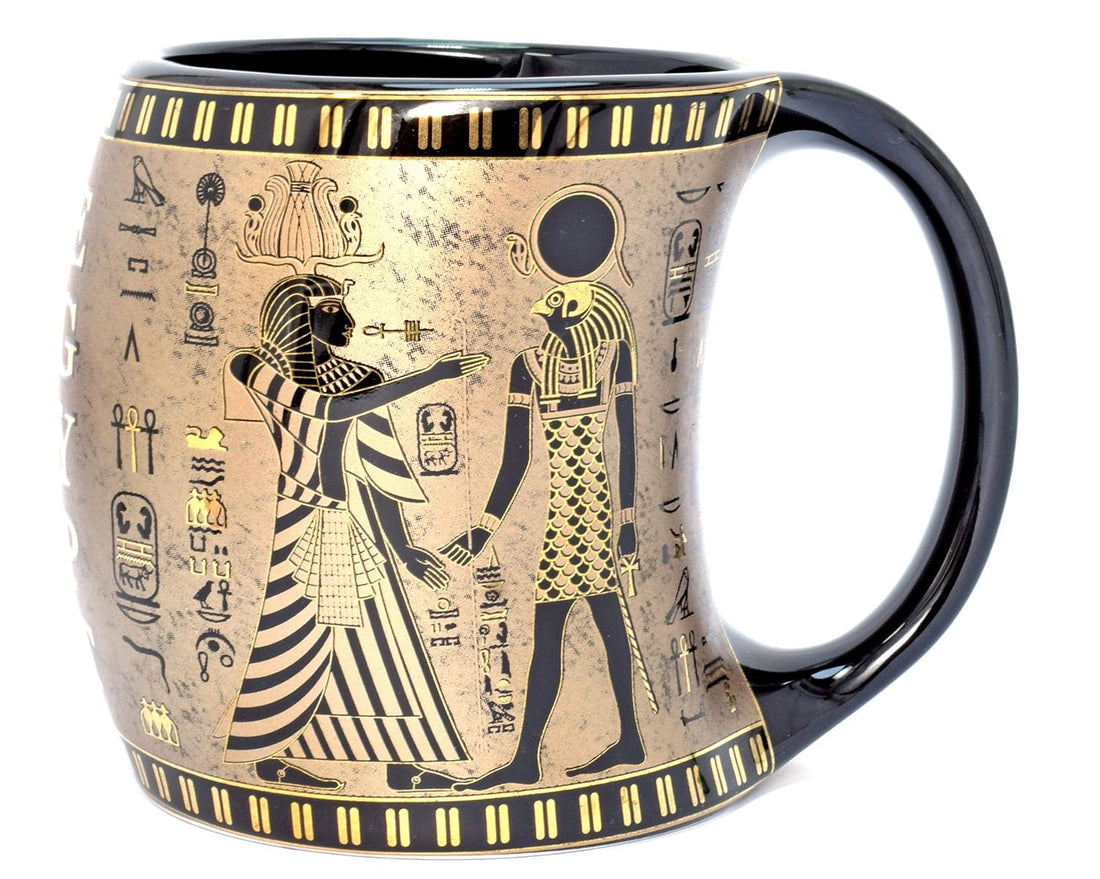 immatgar pharaonic tea and coffee mug ancient Egyptian souvenirs gifts from Egypt For women men birthday - mother day gifts (2kings - Black - Golden - 300MM)