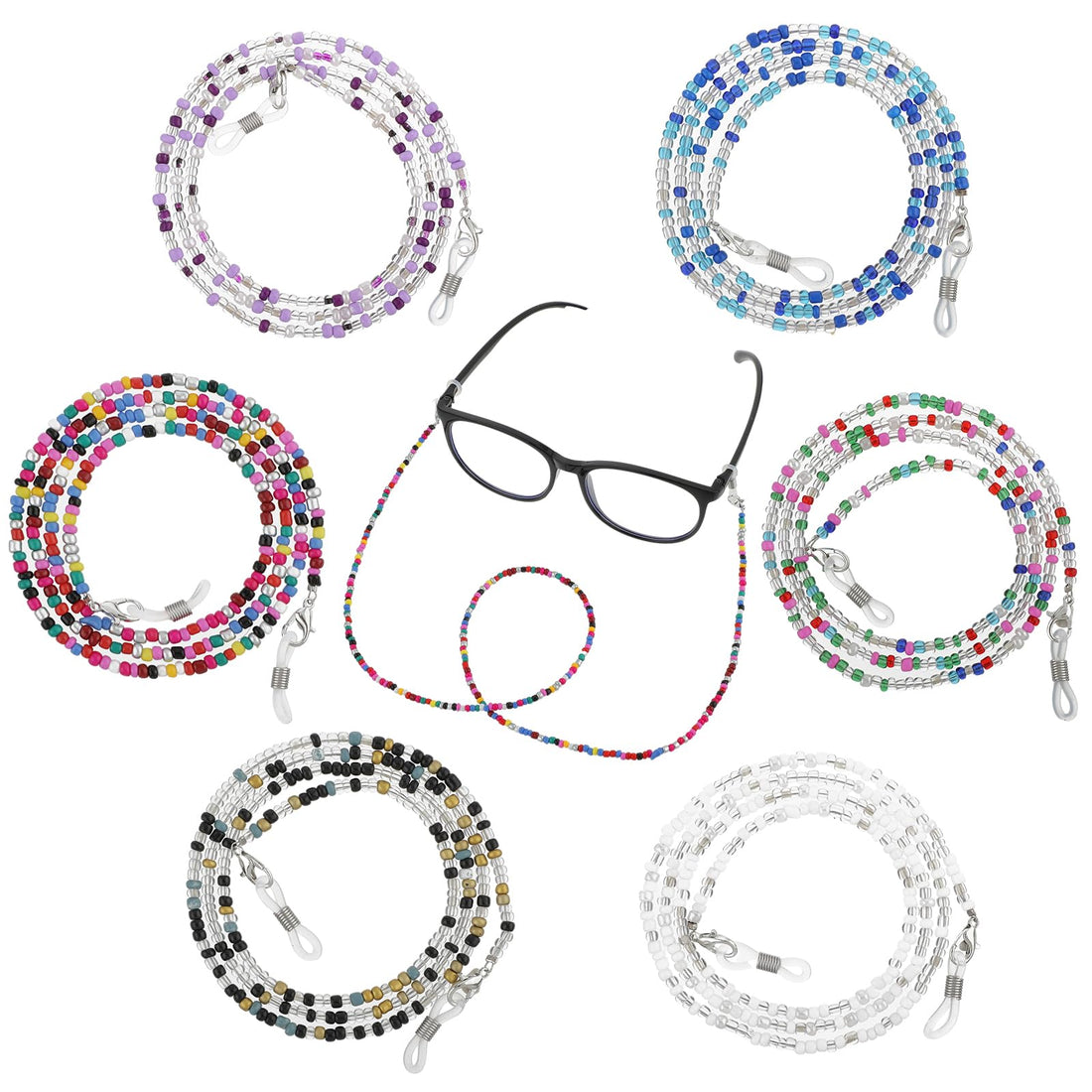 WLLHYF Glasses Chain for Women, Pack of 6, Glasses Strap Holder, Chain, Stylish Necklace Strap, Multicoloured Mask, Sunglasses, Reading Glasses, Glasses Holder