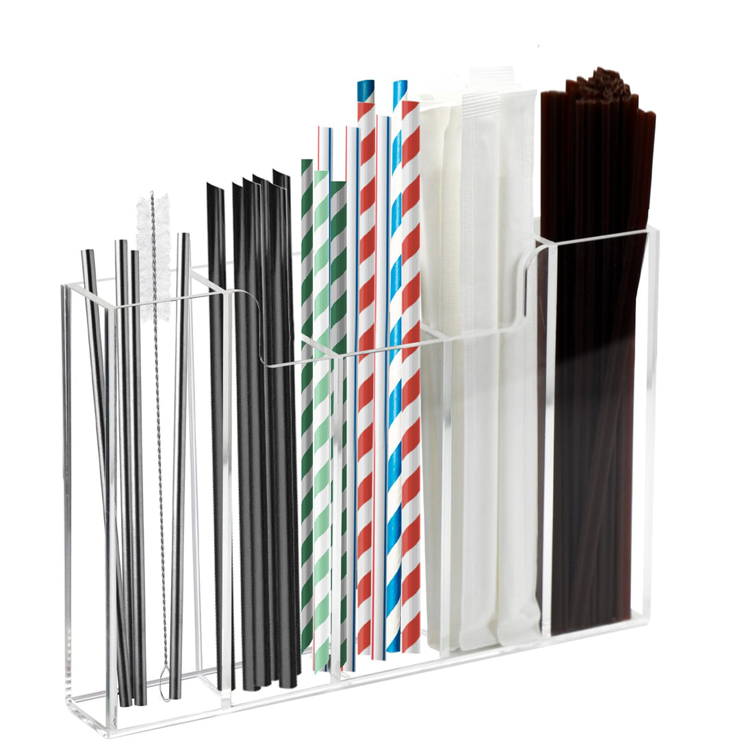 BEST MEDIA Acrylic Straw Holder, 5 Slot Straw Dispenser Organizer with Countertop or Cabinet Installation, Straw Storage Rack for Kitchen Café Bar, Space Saving Clear Organizer - Transparent