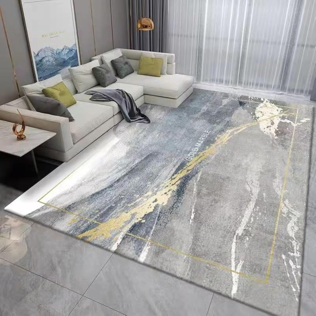 LESTER Waterproof,Anti Slip Rug modern design gold and grey 60x160cm