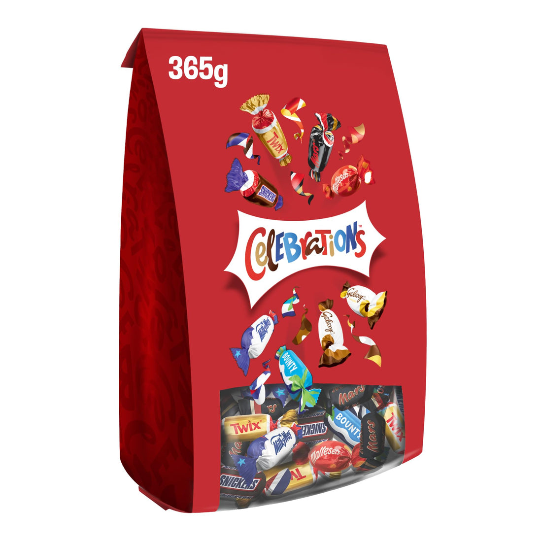 Celebration Chocolate, 365g, Your Favorite Chocolate Candy Mix, Twix, Snickers, Maltesers, Galaxy Milk, Bounty, Milky Way, Mars, and Galaxy Caramel