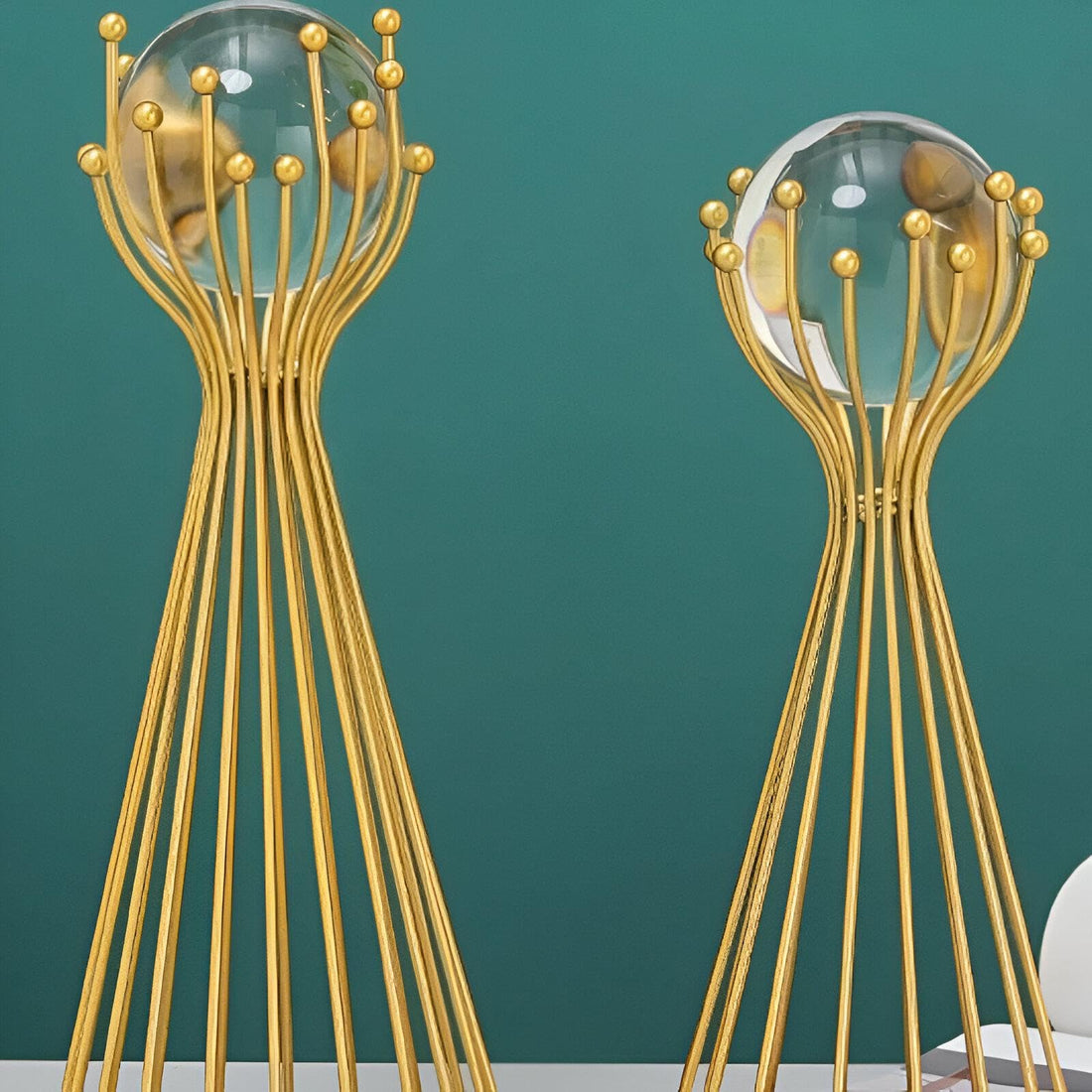 Metal Sculpture Set - Unique 2-Piece Crystal Ball Stand for Contemporary Table Decor, Great Addition to Your Living Room or Bedroom Crafts