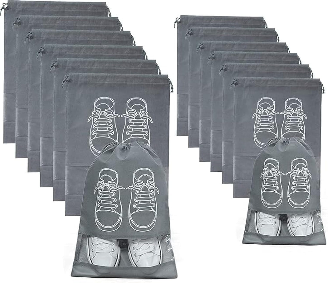 Travel Shoe Organizer Space Saving Fabric Storage Bags Organizer (12, grey)