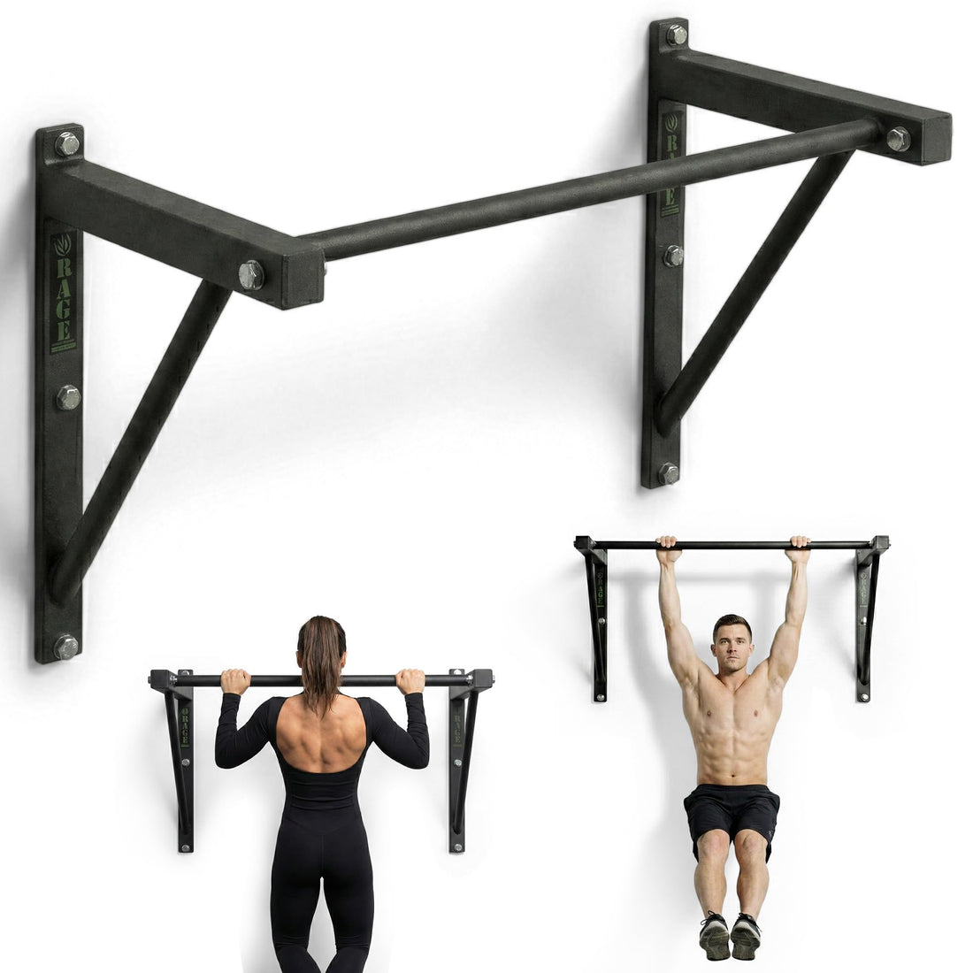 Rage Fitness R2 Wall Mounted Pull Up Bar, (500 lbs) Weight Capacity, Heavy Duty Steel Chin up Bar/At home pull up bar or Commercial Gym Workout, Upper Body Workout Bar